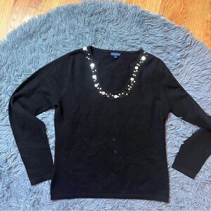 J. MCLAUGHLIN Woman Cashmere Cotton U Shape Neck Sequined Sweater Black Size M